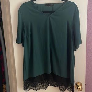 Preston and York hunter green blouse with lace trim
